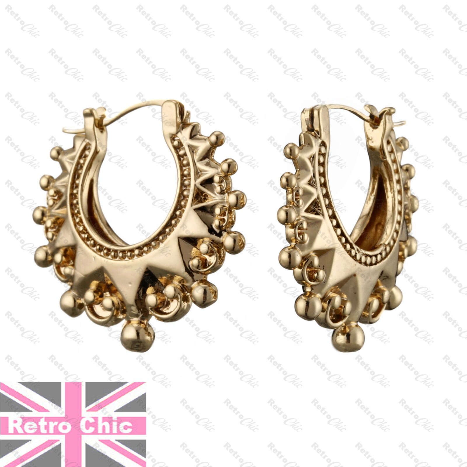 3.5cm CREOLE HOOPS vintage style victorian HOOP EARRINGS gypsy creoles GOLD TONE