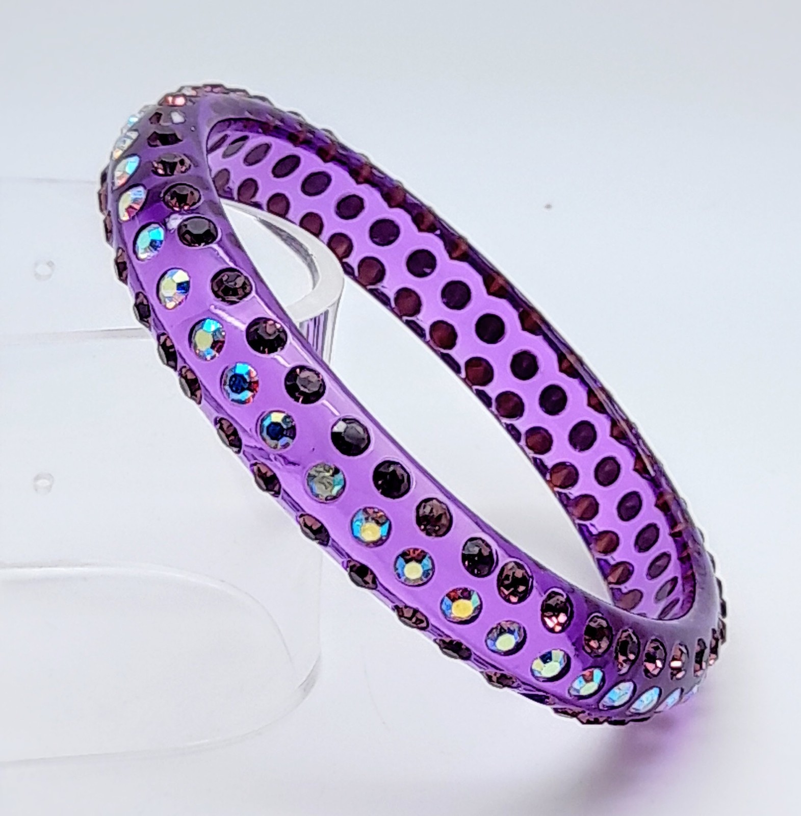 Transparent purple round Plastic purple & ab rhinestone fashion bangle bracelets