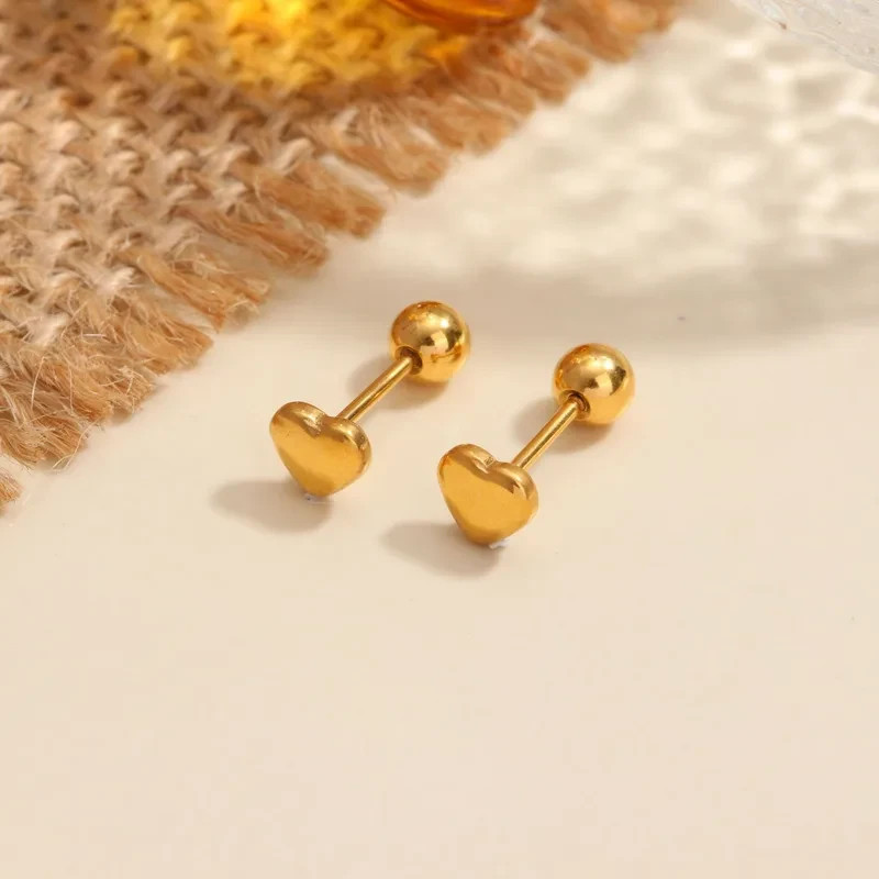 Gold Plated Titanium Steel Heart Screw Back Stud Earrings 304 Stainless Post