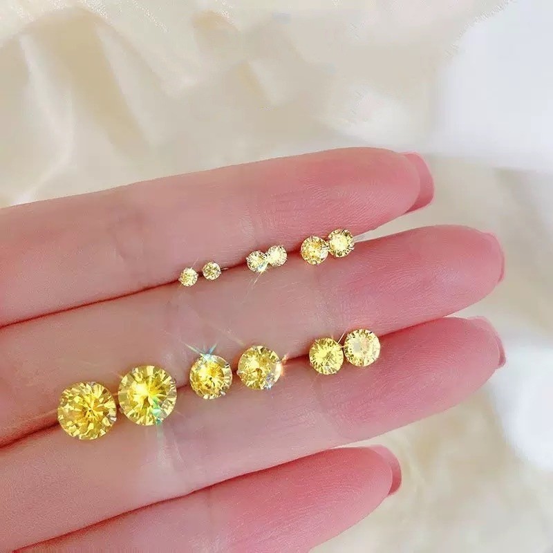 Men Women Round Golden Solitaire 925 Sterling Silver Mini Stud Earrings GIFT