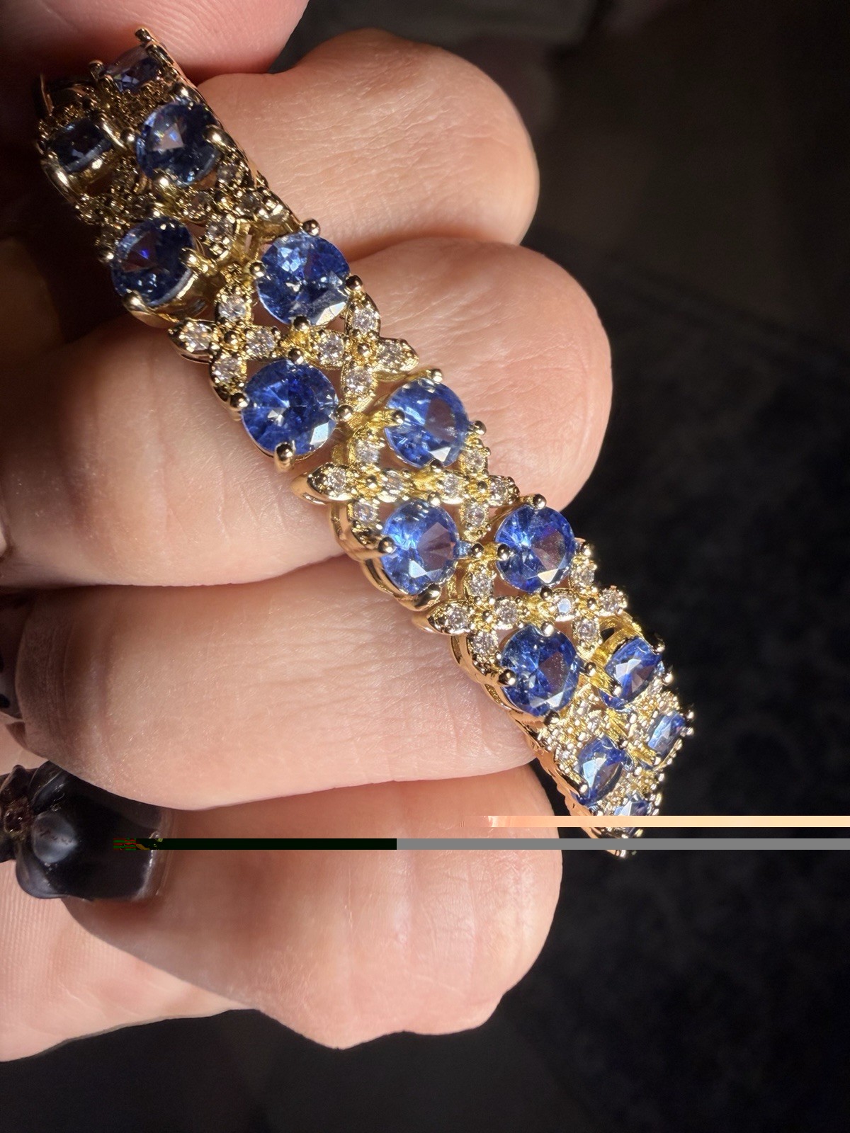 18K Gold Filled Over Brass Blue AAA CZ Tennis Bracelet 7”