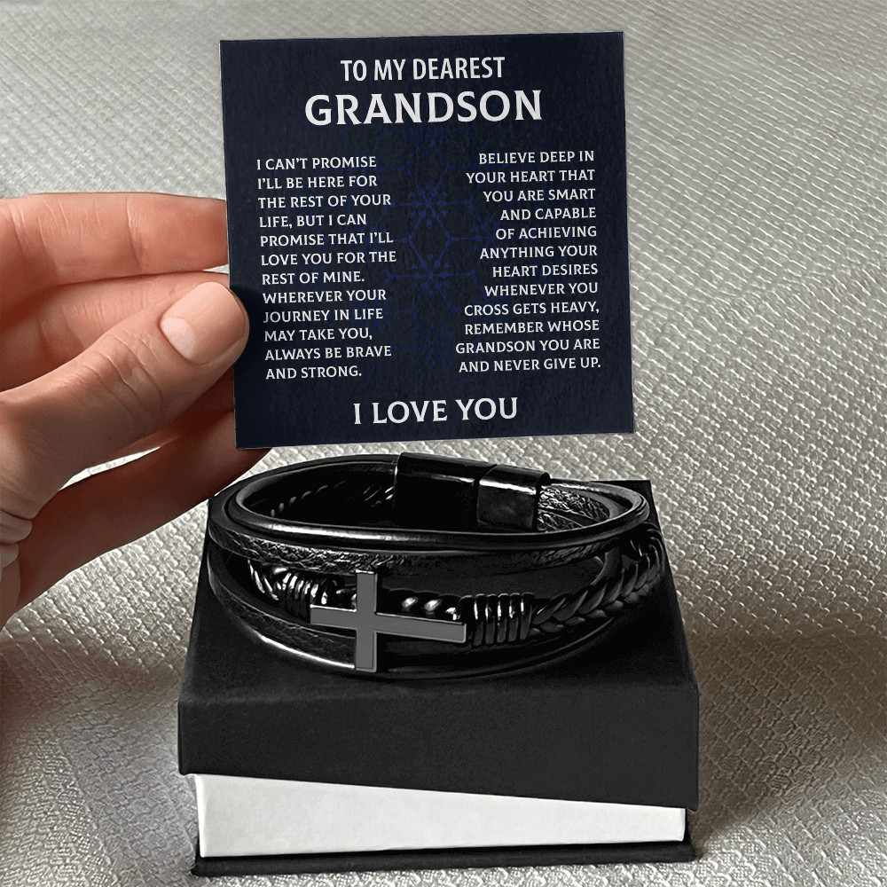 To My Dearest Grandson Cross Bracelet Christmas Birthday Graduation Gift for Men