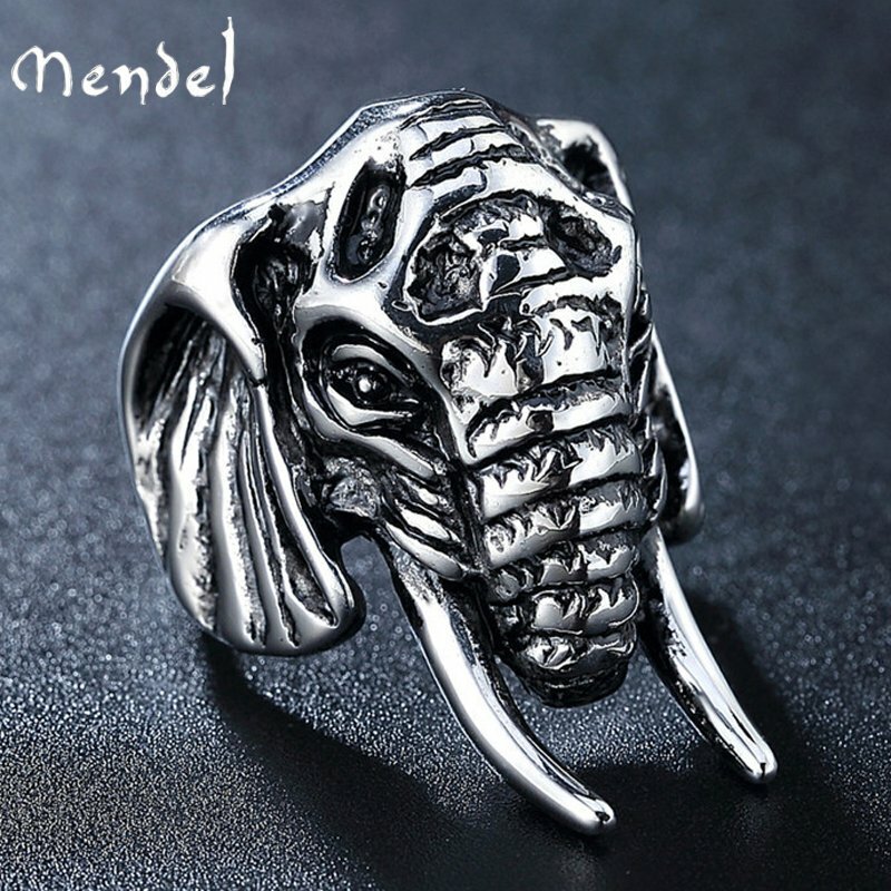 MENDEL Mens Stainless Steel Animal Elephant Ring For Men Size 7 8 9 10 11 12 13