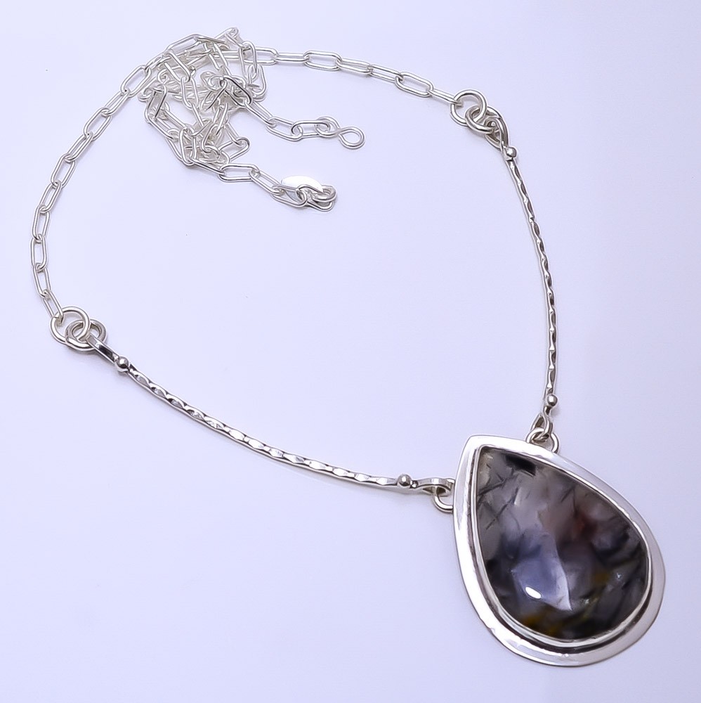 Black Rutilated Quartz 925 Sterling Silver Bali Necklace Adjustable 16-24″ Sku53