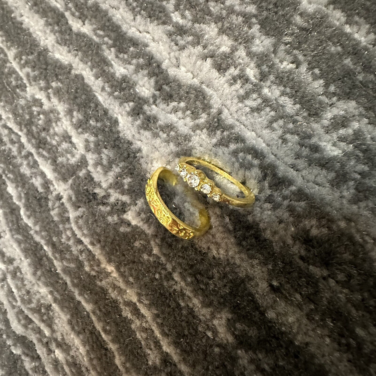 Ring Set CZ Stackable Sz 8 Eternity Band Gold Plated Engraved Flowers 2 pcs New