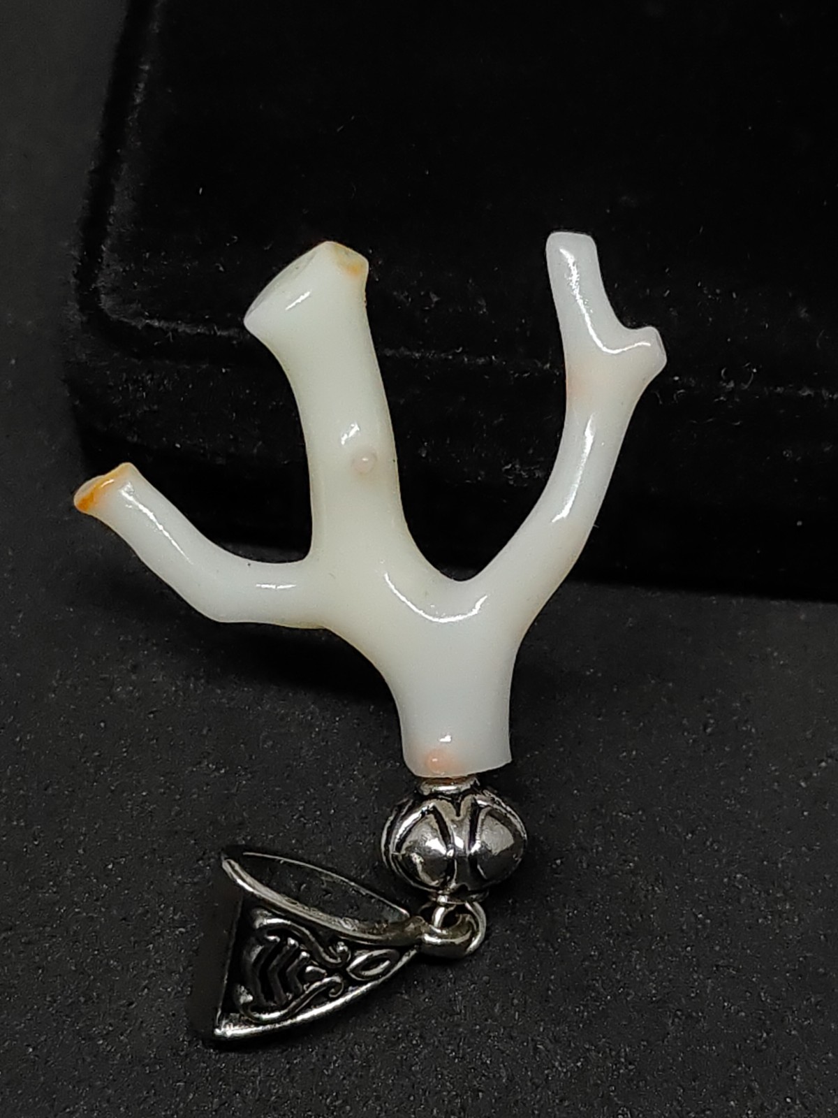 Natural coral branch pandant – Rhodium-Plated Silver Bail Making for jewelry
