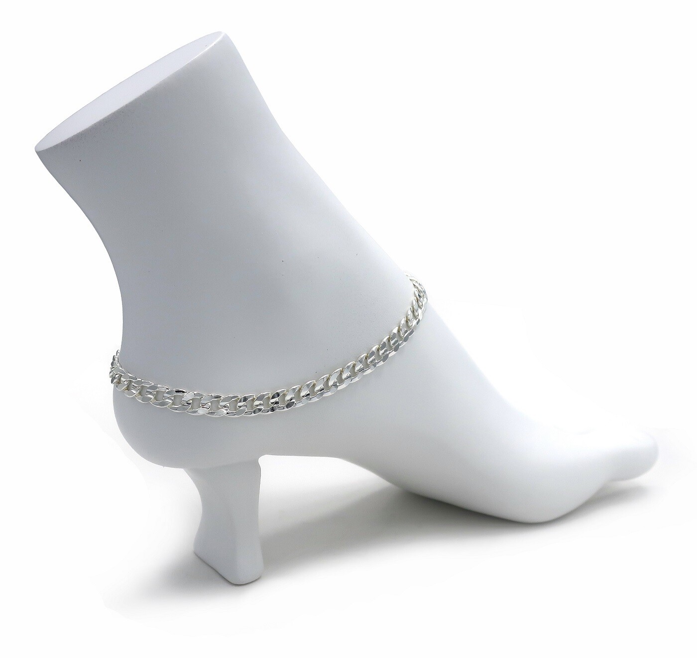 5mm 10″ Concave Curb Cuban Link Chain Anklet Bracelet 925 Silver Plated
