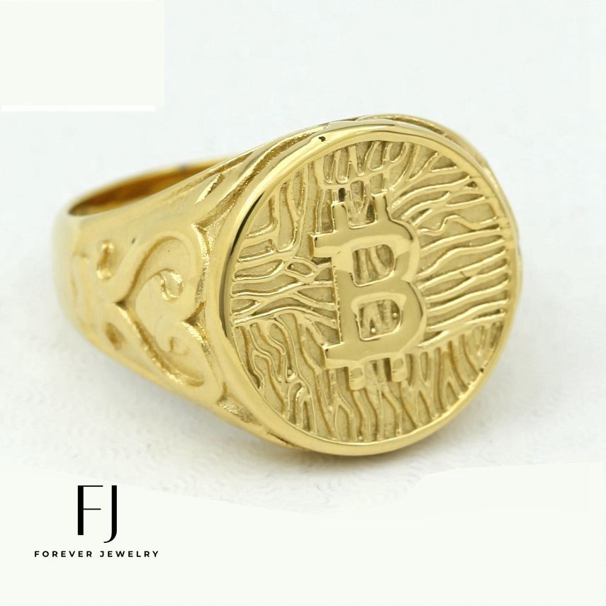 Men’s Stainless Steel 20mm Bitcoin Gold plated Ring 7 8 9 10,11,12 13 Box