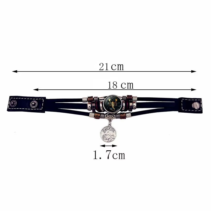 Luminous 12 Constellation Vintage Bracelet for Men Women Braided Punk Leather Br