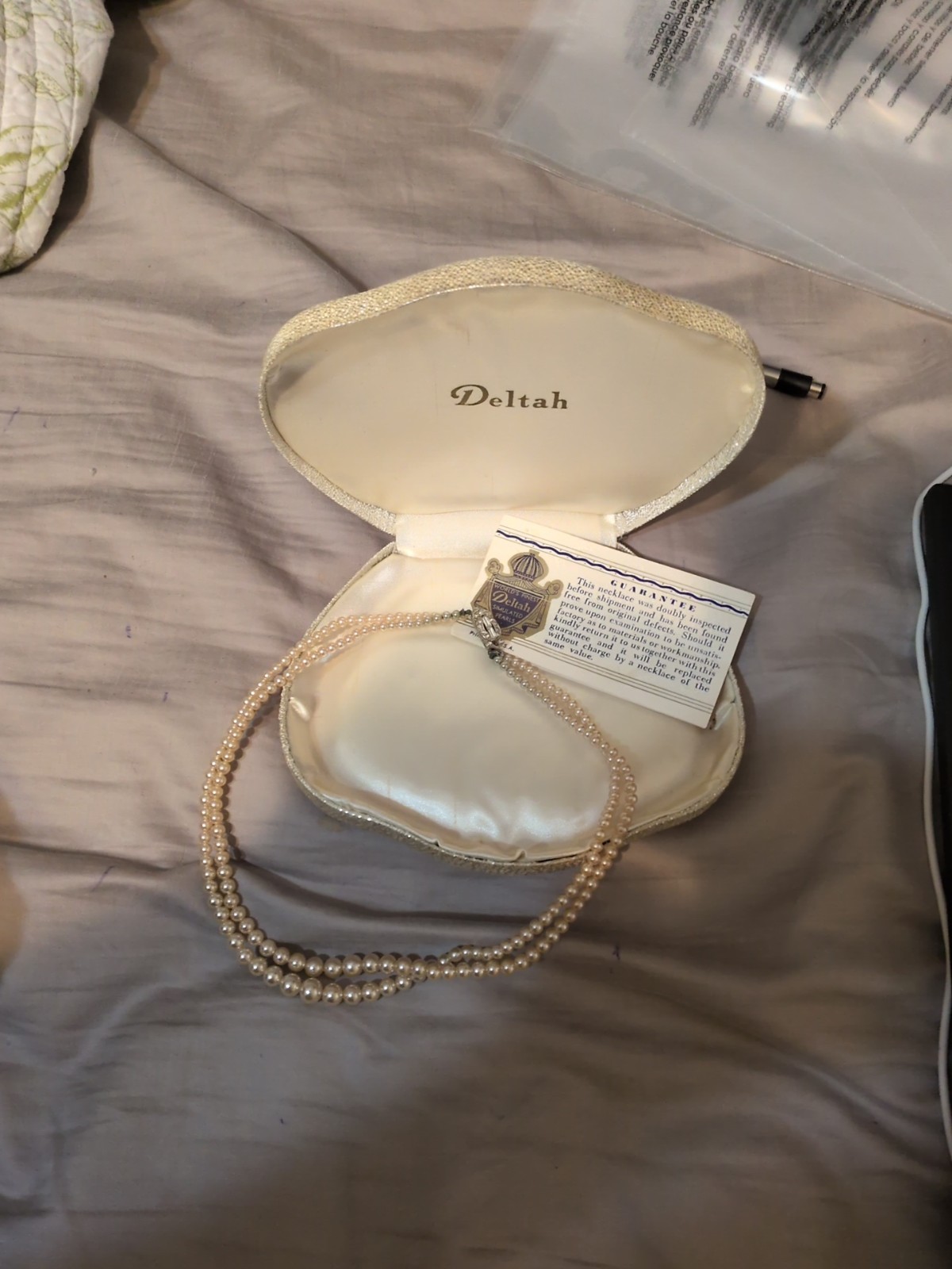 Deltah Simulated Ivory Pearl Double Strand Beaded Necklace, Silver Box Clasp
