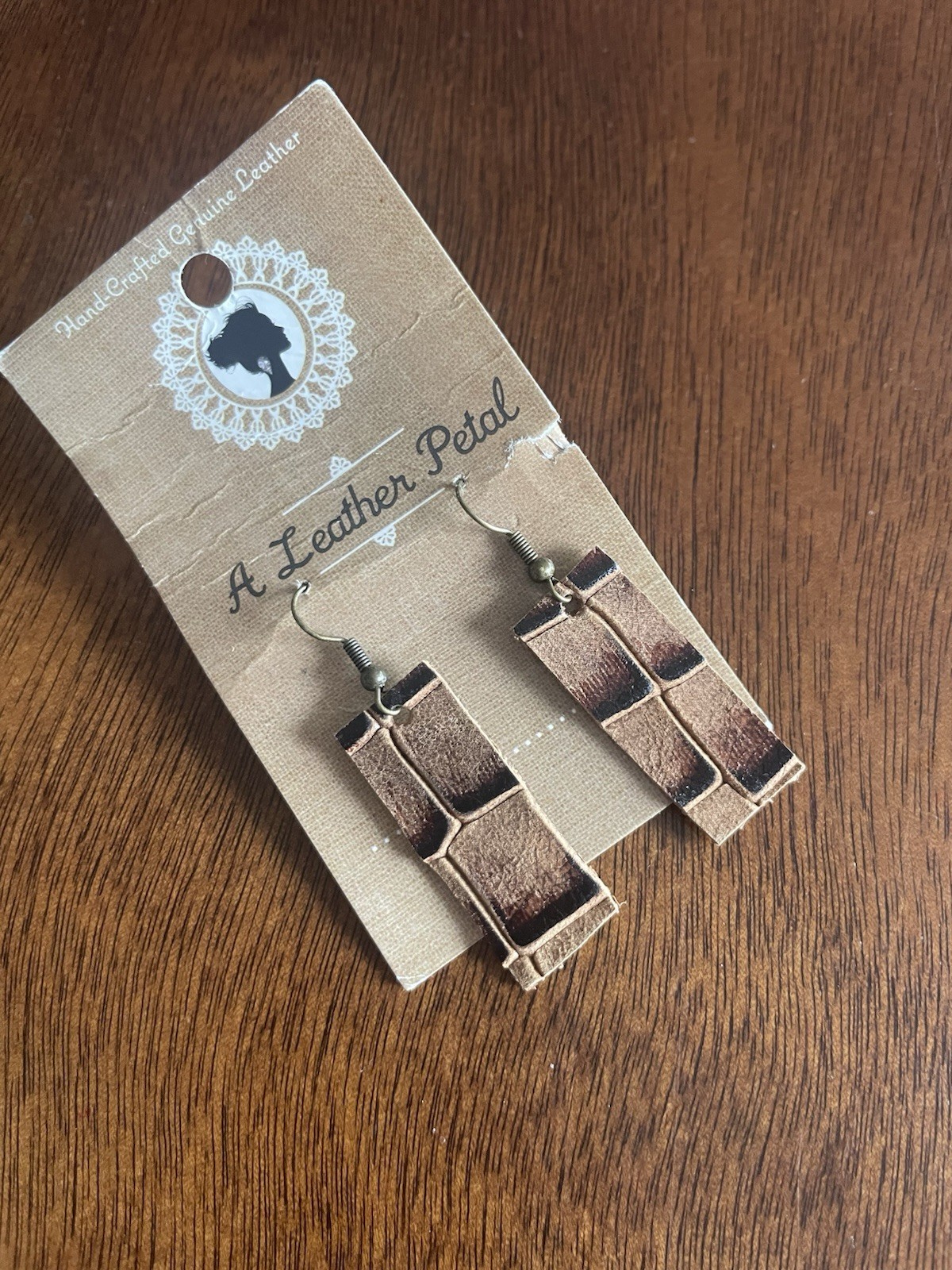 Brown Leather Rectangle Drop Earrings Dangle Leather Bar Boho Earthy