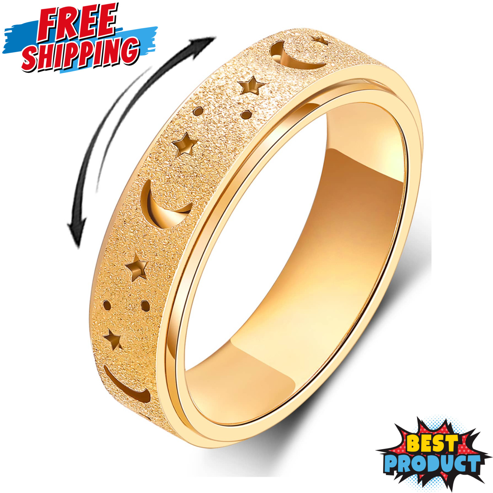 Unisex Spinner Ring Stainless Steel Anxiety Relief Rainbow Black Gold 5-11 Size