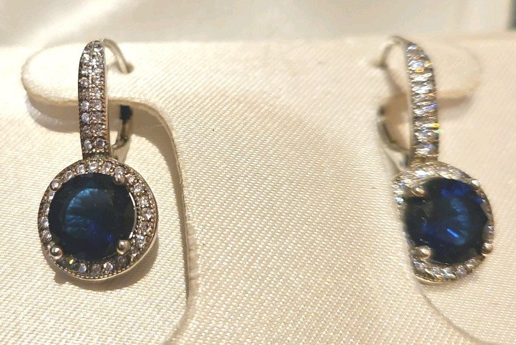 Timeless Treasures Sterling Silver & Cubic Zirconia Earrings, Sapphire Tone Gem