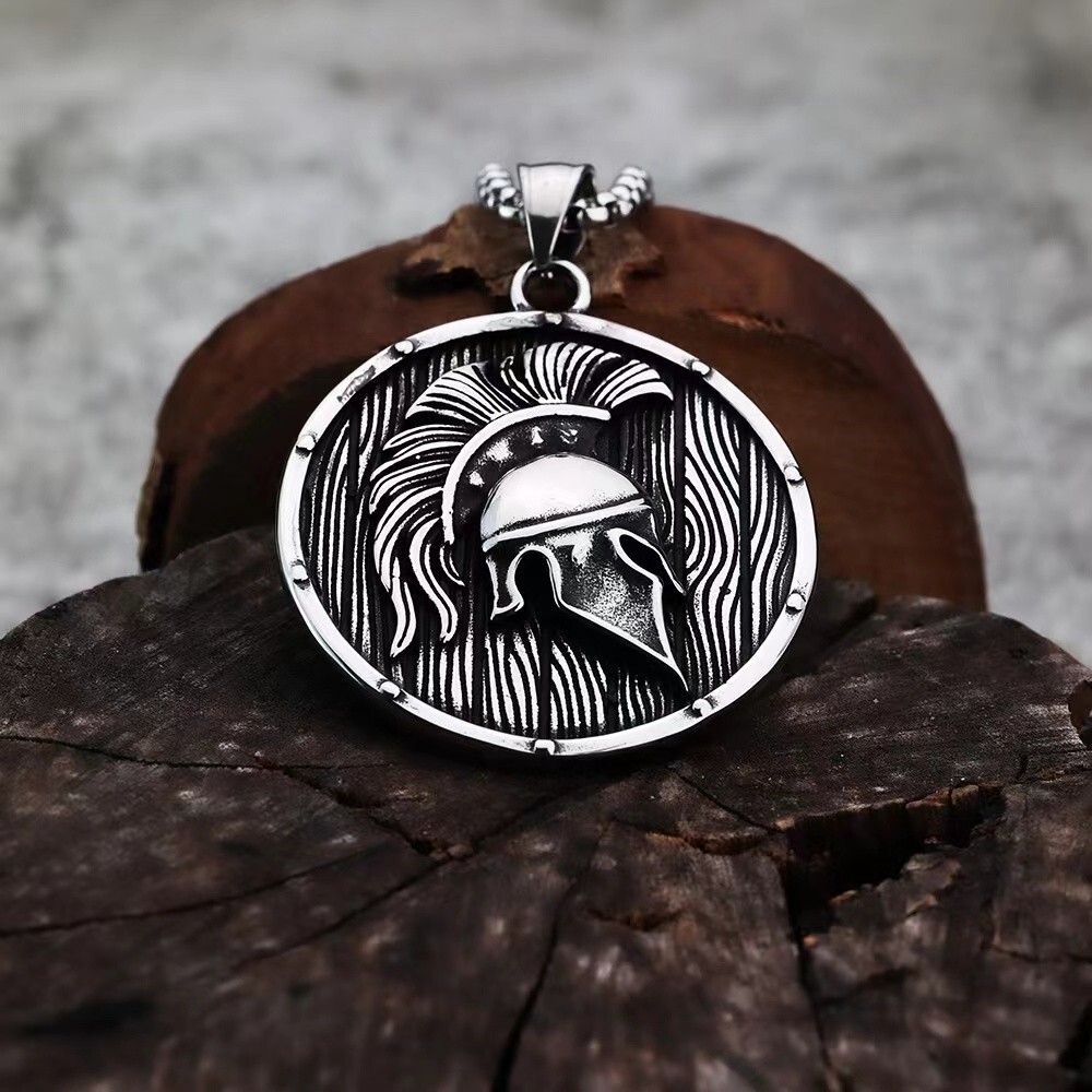 Men Greek Spartan Warrior Helmet Pendant Necklace Chain Stainless Steel Jewelry