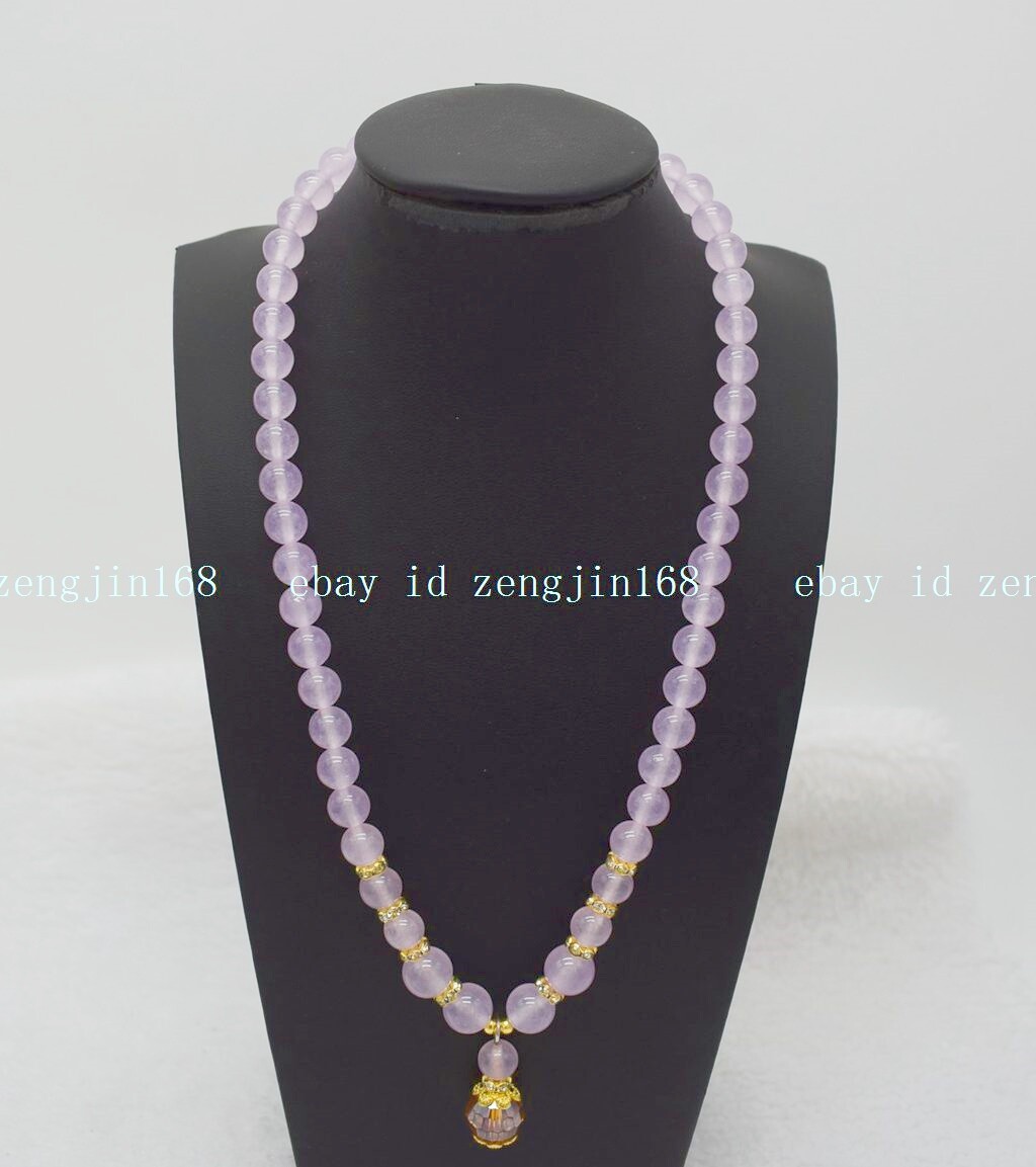 Natural Wonderful 8mm Purple Jade Round Gemstone Beads Necklace 18-28 Inch