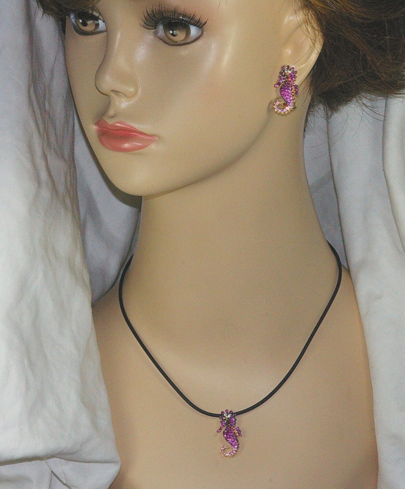 5 Ct Round Pink Ruby Seahorse Earrings, Ring, Pendant Set 14k Yellow Gold Plated