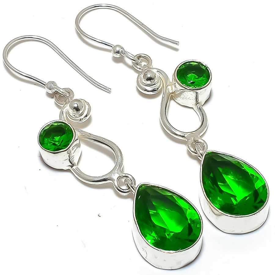 Tsavorite Quartz Gemstone 925 Silver Plated Jewelry Earring 2.2″ T8692