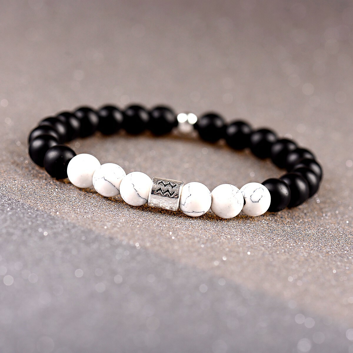 12 Zodiac 8mm Matte Onyx Stone White Elastic Beads Bracelets Horoscope Bracelets