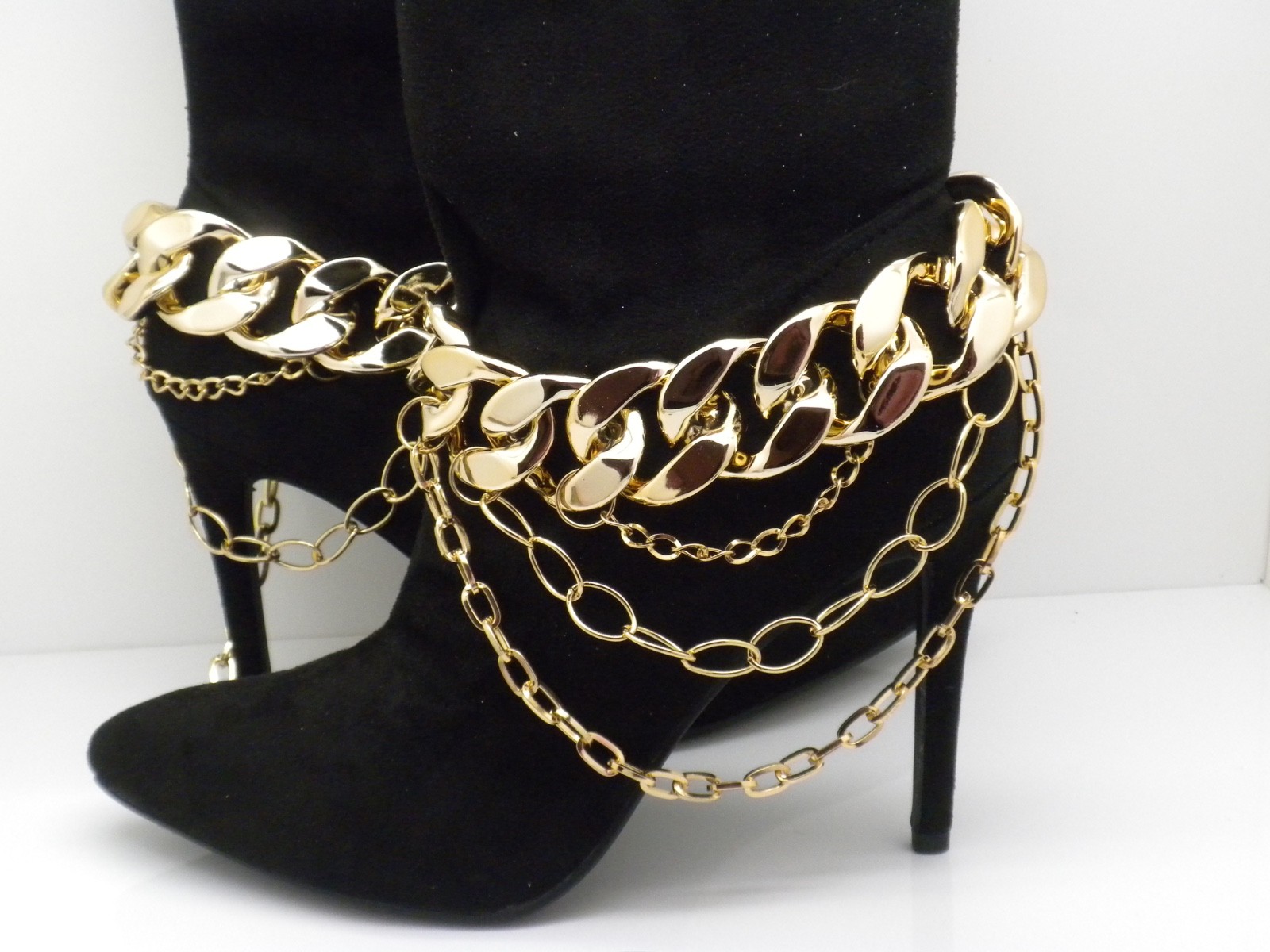 Pair Boot Chains Anklet Ankle Lucite Large Chain Bracelet Bold