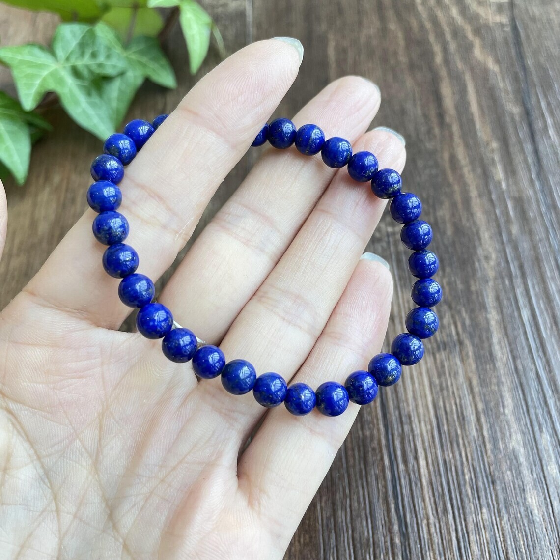 Handmade Natural Lapis Lazuli Elastic Stretch Bracelet – 8mm Round Gemstone Bead