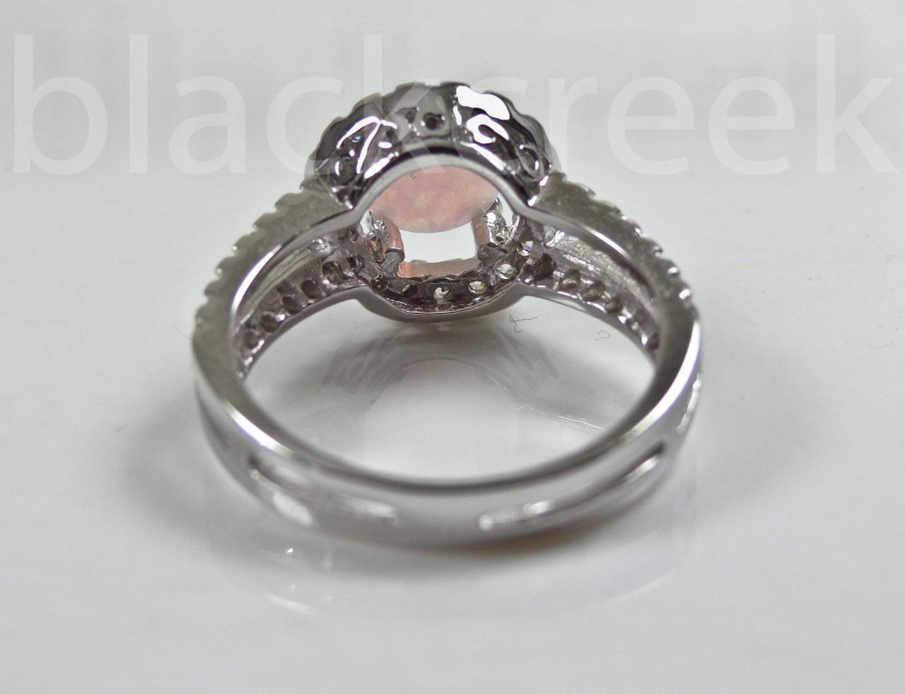 925 Sterling Silver Round White Fire Opal Micro Pave Ring size 4/5/6/7/8/9/10