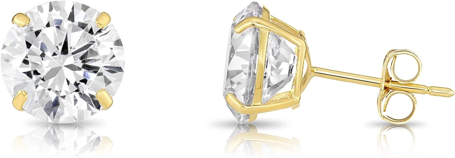 2 carat round 14k yellow gold stud earrings simulated diamonds push back