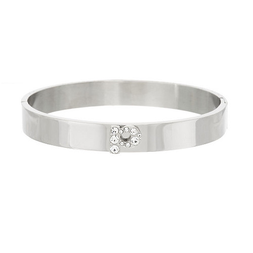 QVC Steel by Design Stainless Steel Crystal Initial ‘p’ Bangle Bracelet 7-1/4″