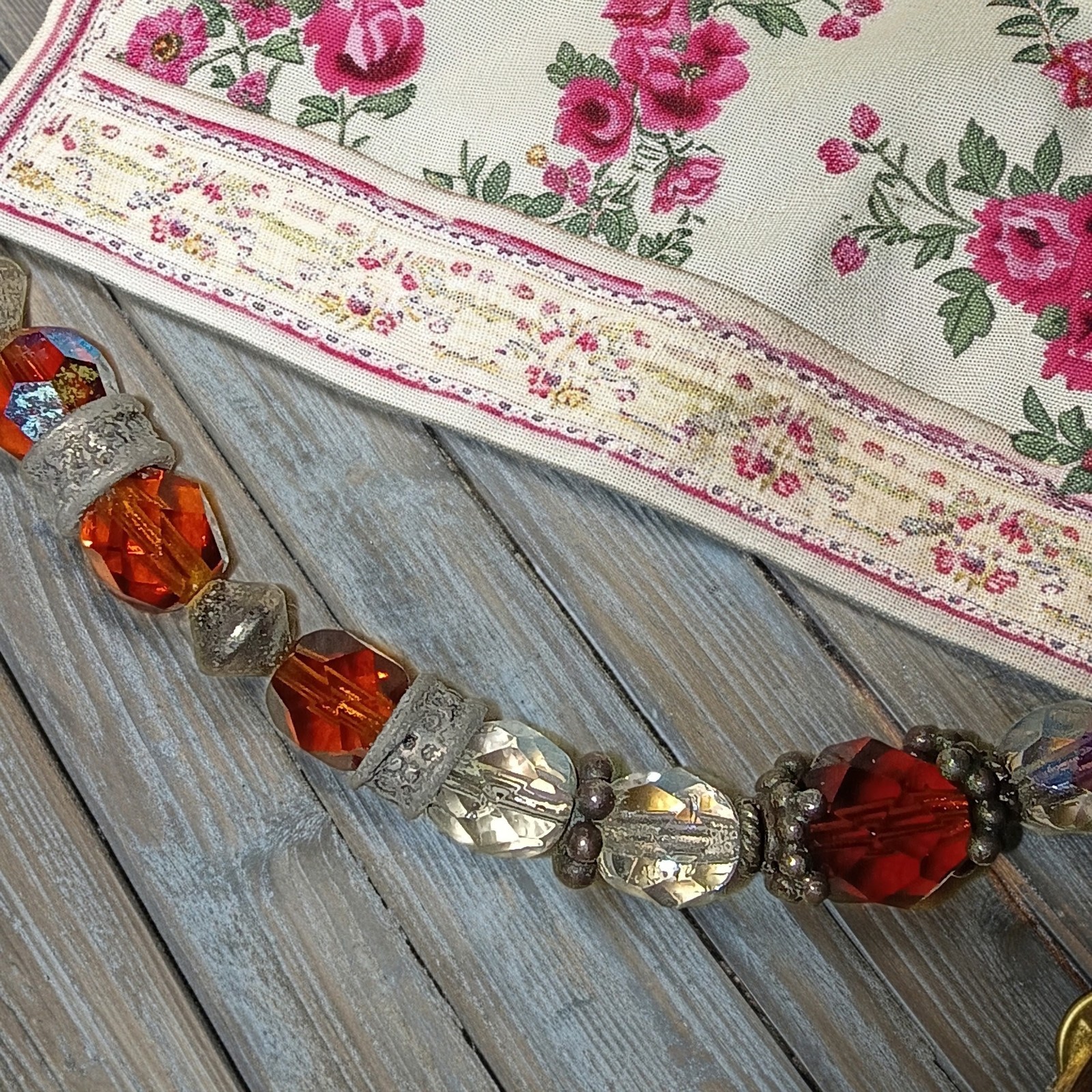 Orange & Clear Faceted Glass Beaded Necklace, Silver Tone, 14 in, Lobster Clasp