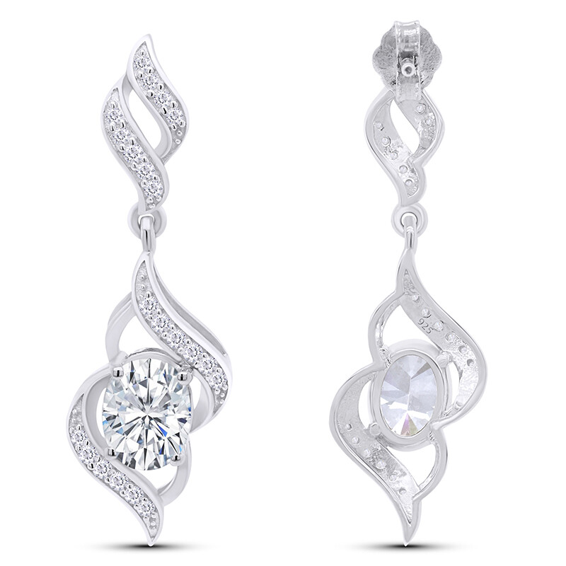Swirl Dangle Drop Earrings Oval & Round Cut Cubic Zirconia 925 Sterling Silver