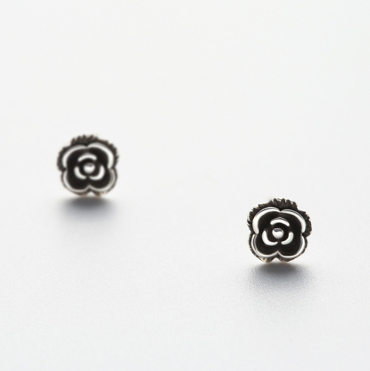 Vintage Rose Flower Charm Sterling Silver Women Girl Post Back Stud Earrings B34