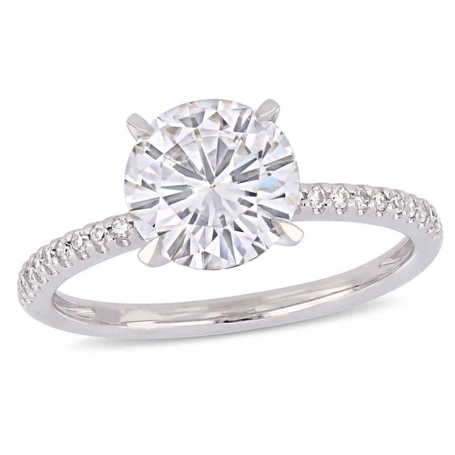 AMOUR 2 CT DEW Created Moissanite and 1/10 CT TW Diamond Engagement Ring In 14K