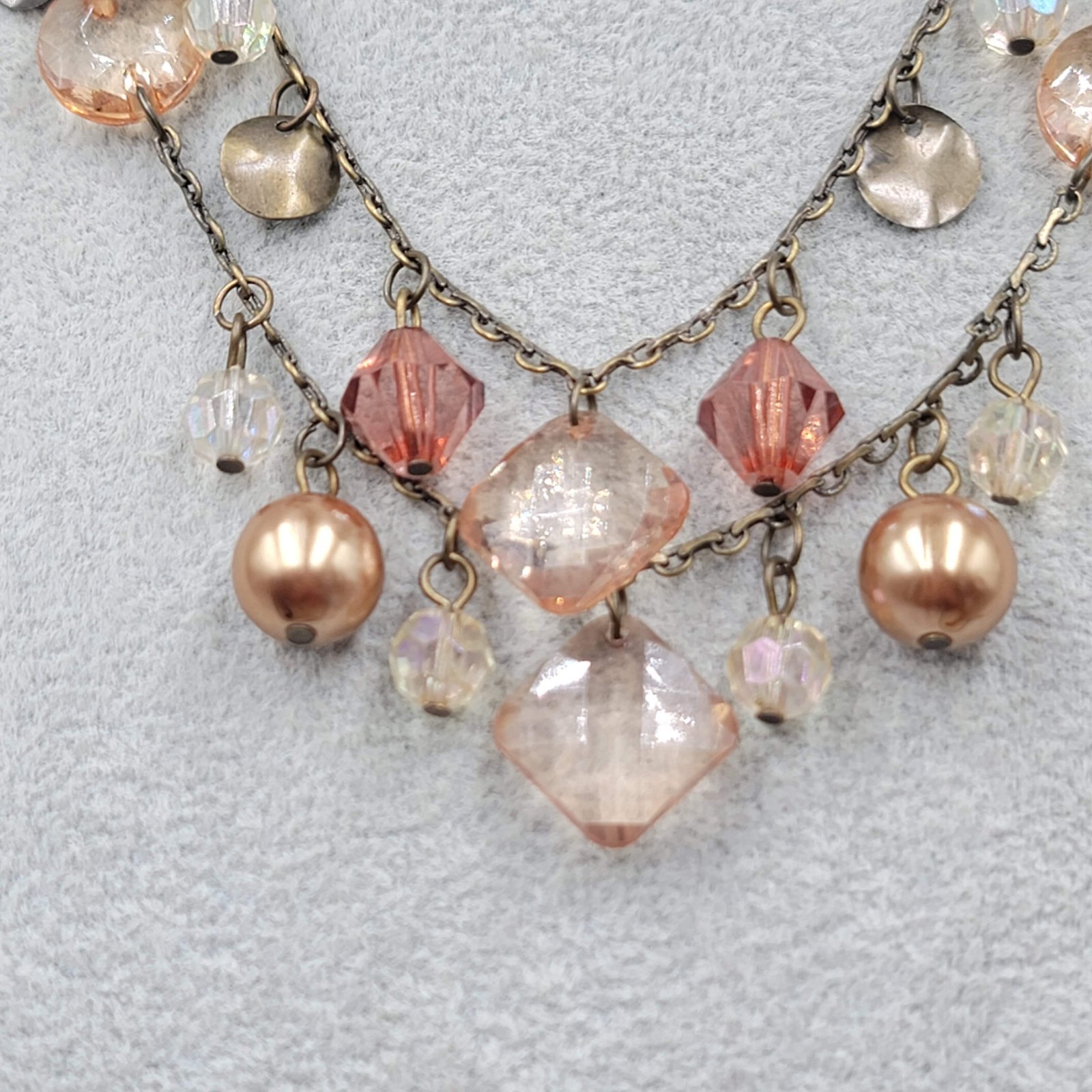 Premier Designs Amber Rose Bead Necklace Bronze tone Layered Adj 18″