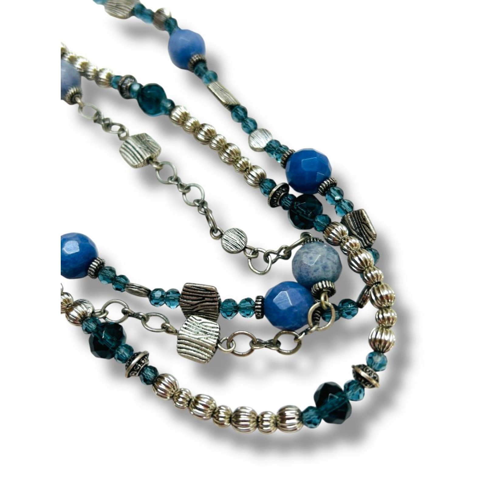 Premier Designs Multistrand Necklace Blue Silvertone Beaded 15.5-19″