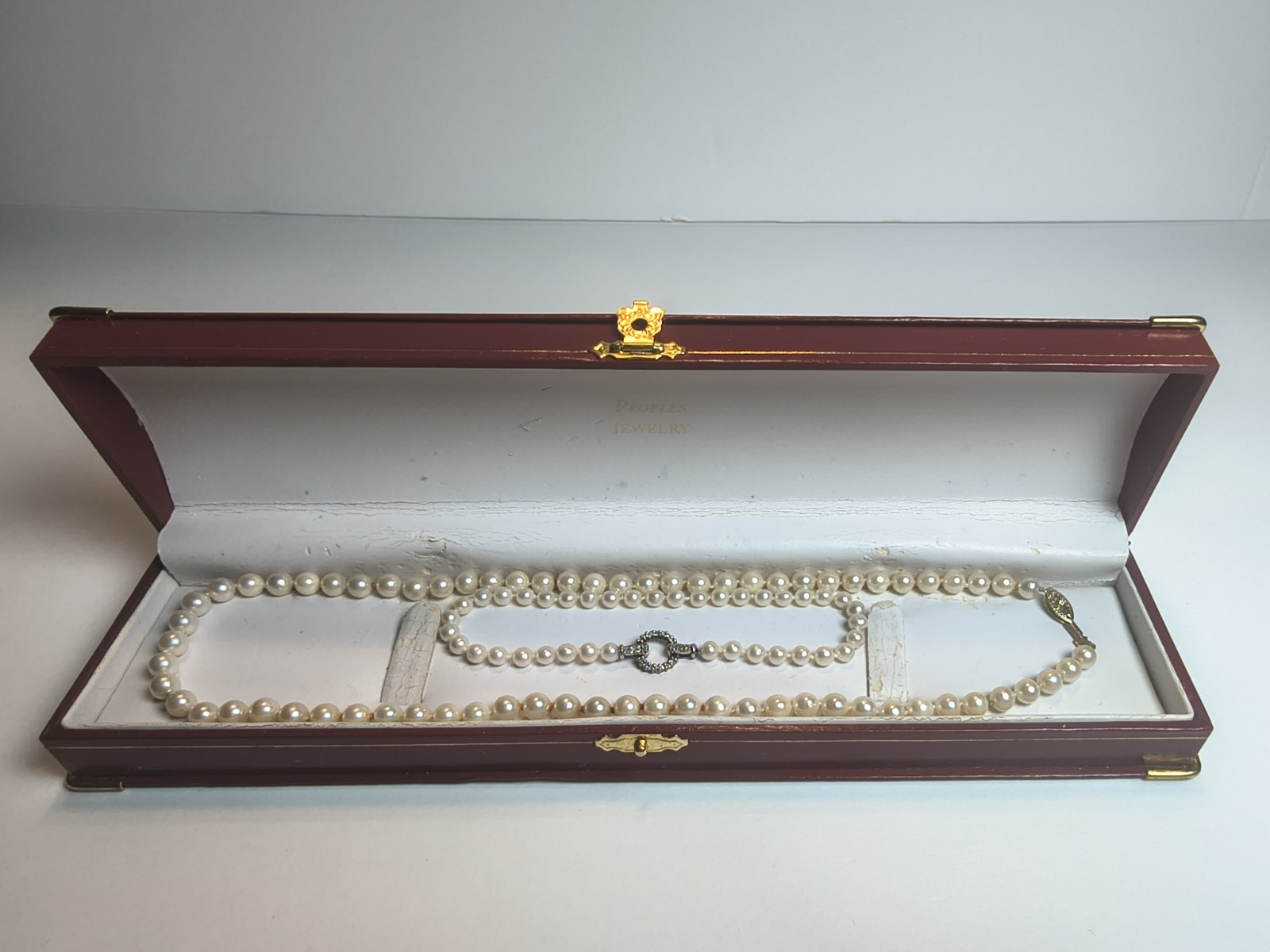 Vintage 14K Yellow White Gold Diamond Pearl Strand Necklace Peoples Jewelry Box