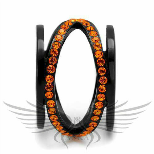 Orange Top Grade Crystal Accented Black Ip Fashion Ring 5 6 7 8 9 10 Tk2645