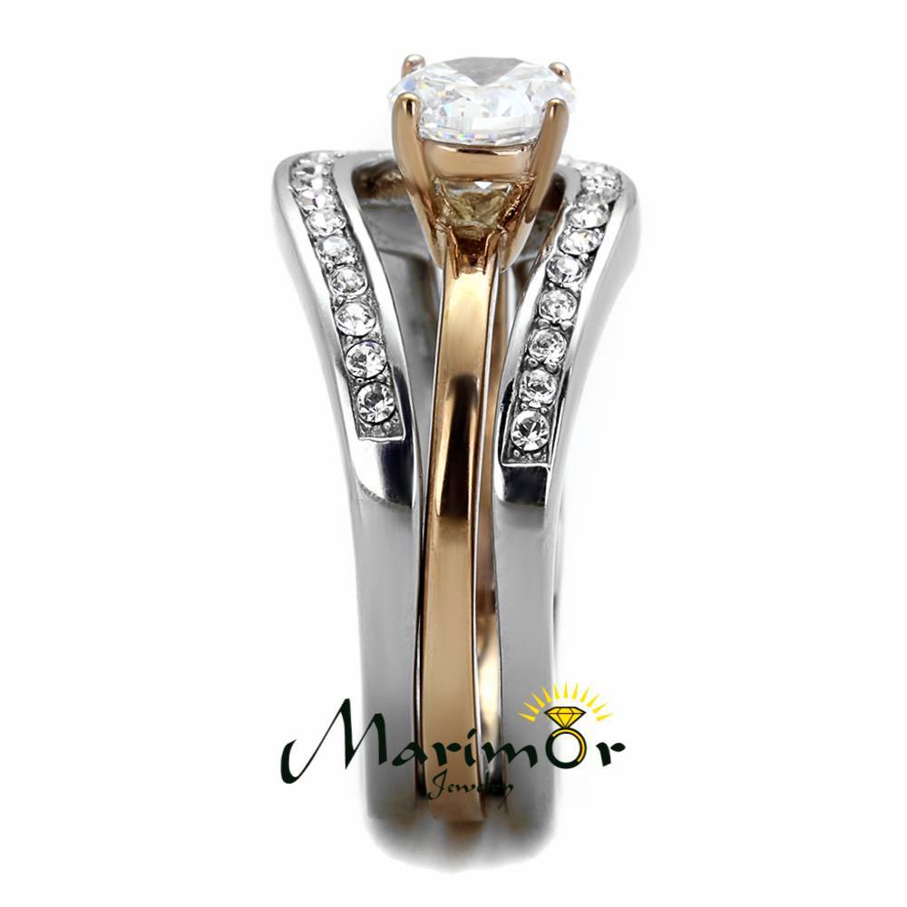 1Ct Round Cut Two Toned Stainless Steel 2 Piece Wedding Ring Set Women’s Sz 5-10