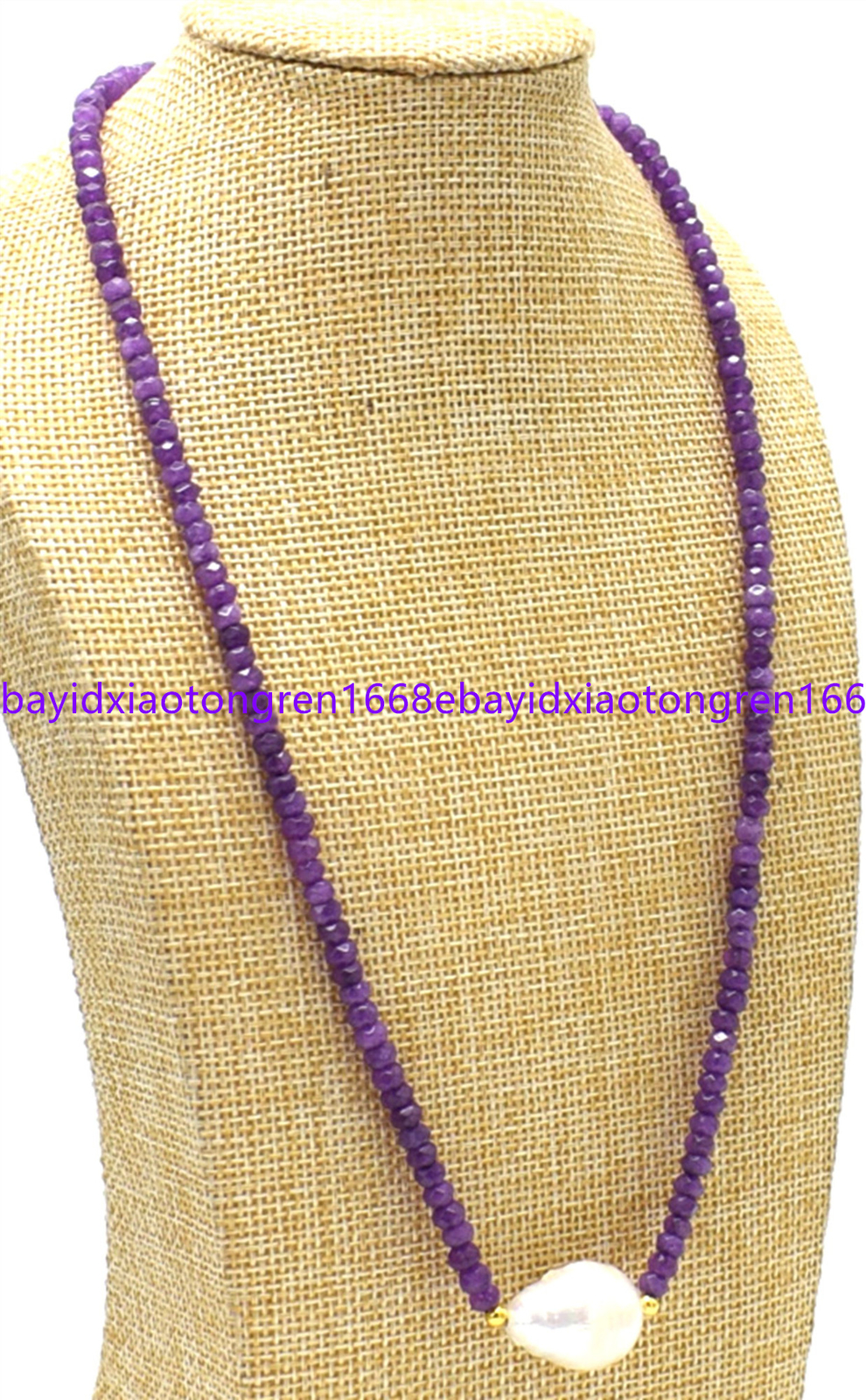 2x4mm Natural Purple Jade Rondelle Beads &White Baroque Pearl Necklace 18-28Inch
