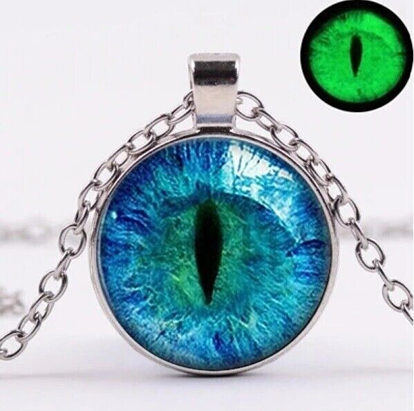Glow in the Dark CAT DRAGON EYE 1-1/16″ Acrylic Dome 20″ Necklace (RED NO GLOW)