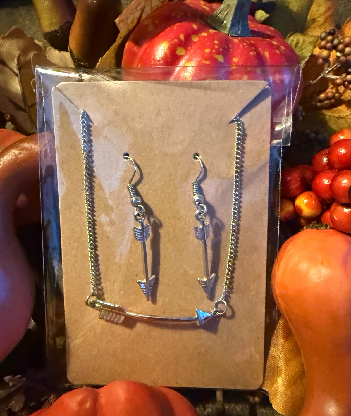 Silver Tone Arrow Bracelet & Dangle Earrings Set, Silver Plated, No Stone