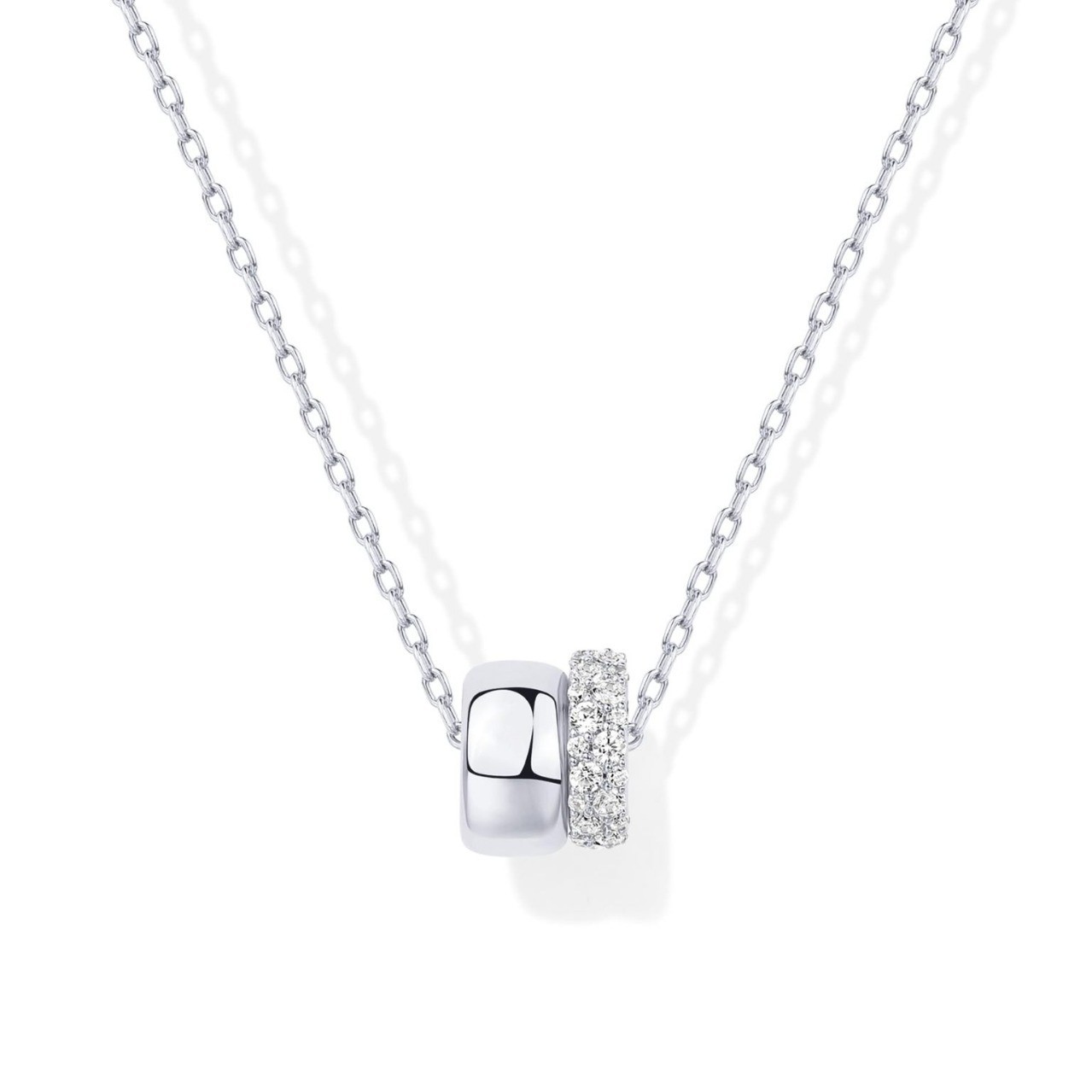 Dainty 14K Gold Double Barrel Necklace with Sparkling Cubic Zirconia for Women
