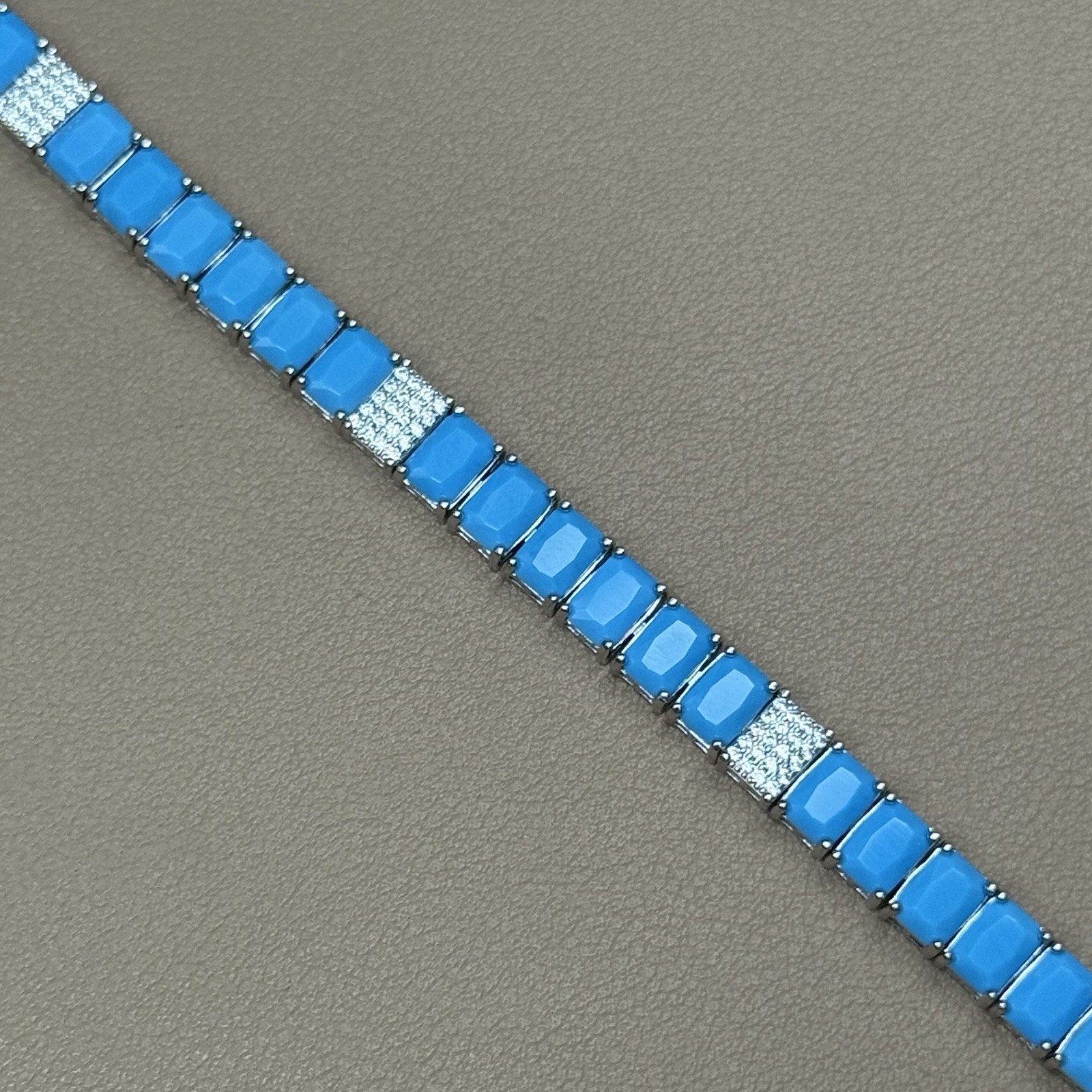 925 Sterling Silver Lab Turquoise CZ Tennis Bracelet 19g 6.75” 7.8mm