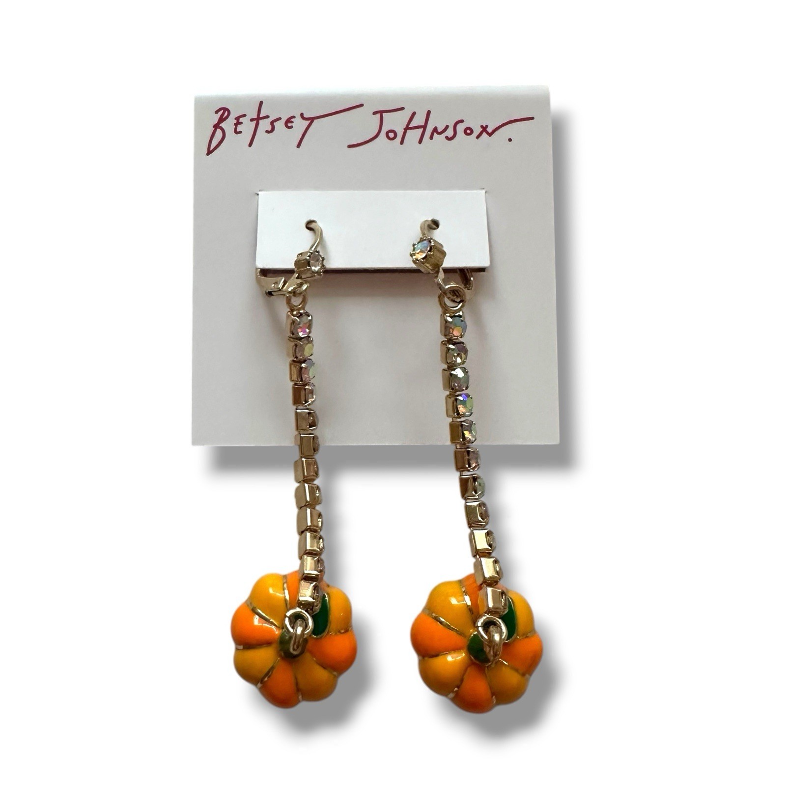 Betsey Johnson Pumpkin Mismatch Linear Drop Earrings NWT MODIFIED