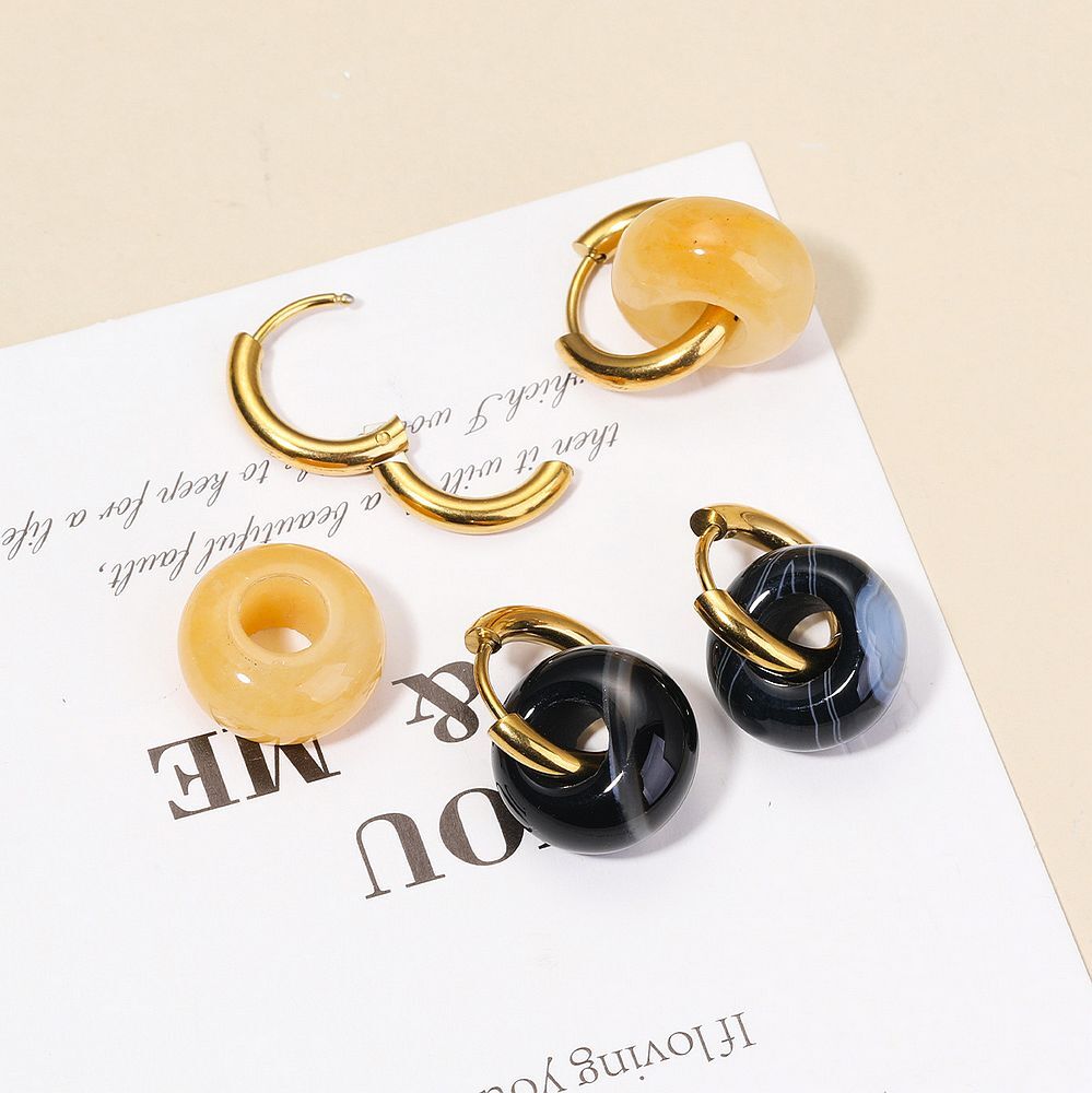 Fashion simple Gemstone crystal donut circle Chakra dangle earrings