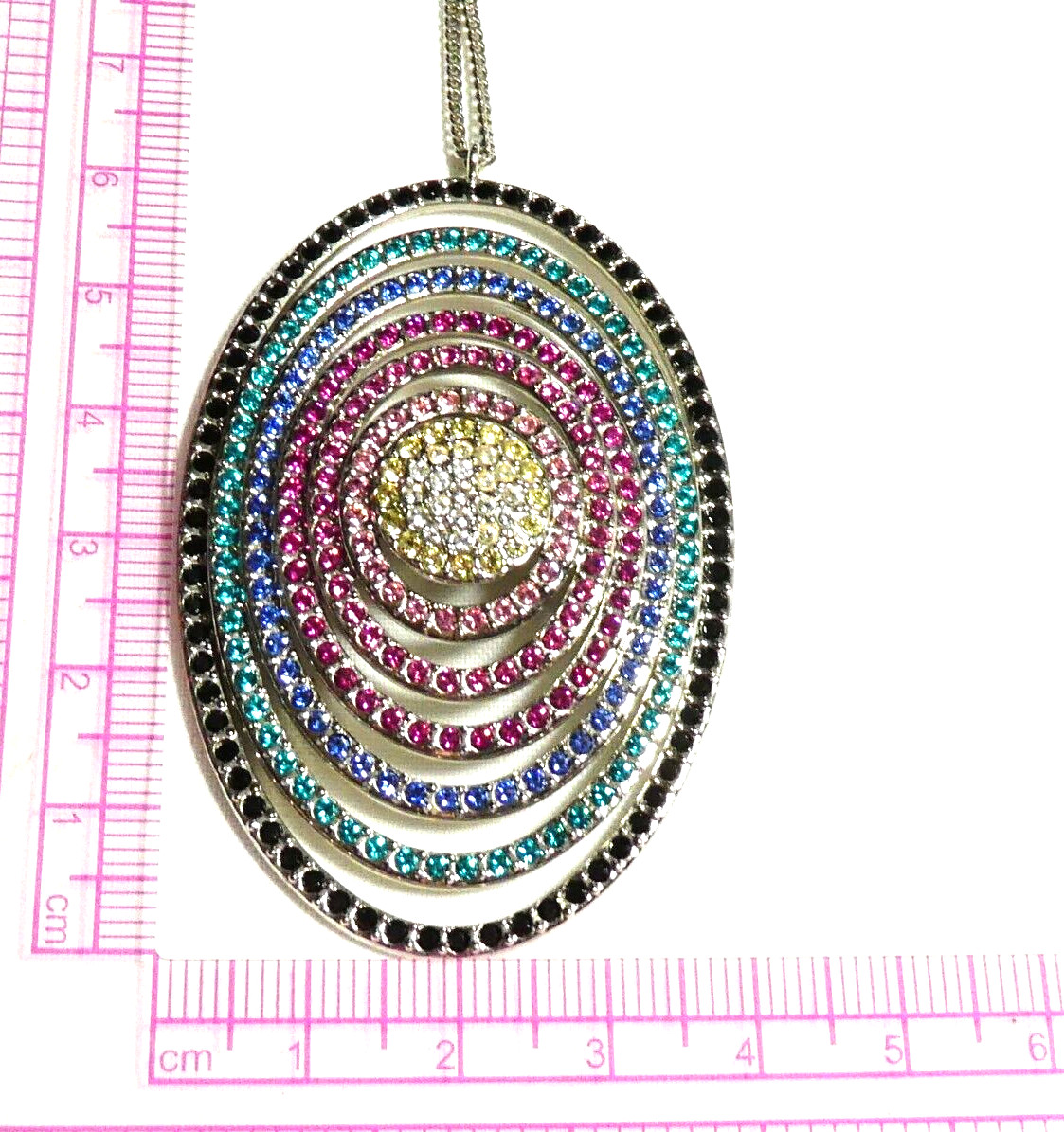 Swarovski Palladium Plated Large Oval Rainbow Crystal Studded Pendant NECKLACE