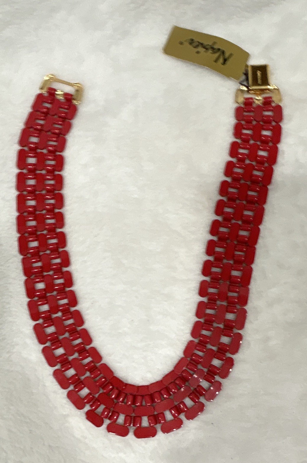 VTG Napier Red Enamel Gold Tone Link Choker Necklace 16″ 2103-G/RD NWT $45