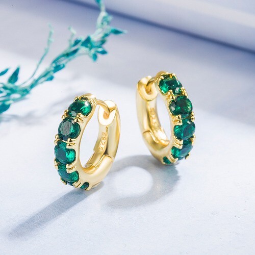 Gold Necklace with Leopard Green Rectangle Zirconia Pendant + Earrings
