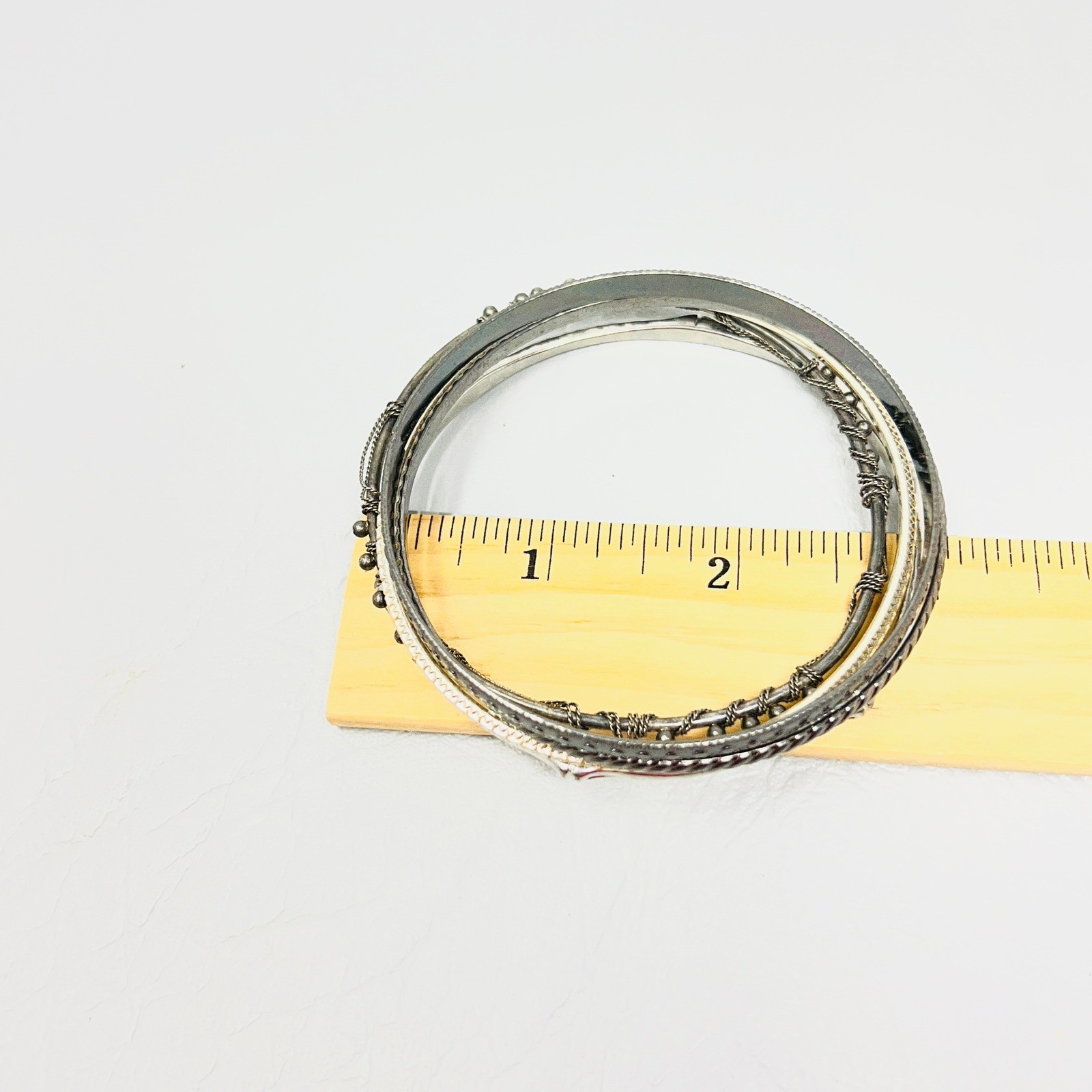 Mixed Metal Bangle Bracelet Set Stackable Silver Gold Gunmetal Boho 5 Piece