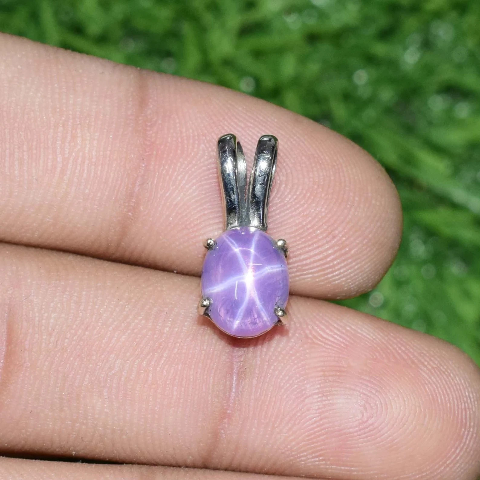 AA+11.90 Ct Natural 6 Ray Pink Star Sapphire Pendant in Silver Handmade Jewelry