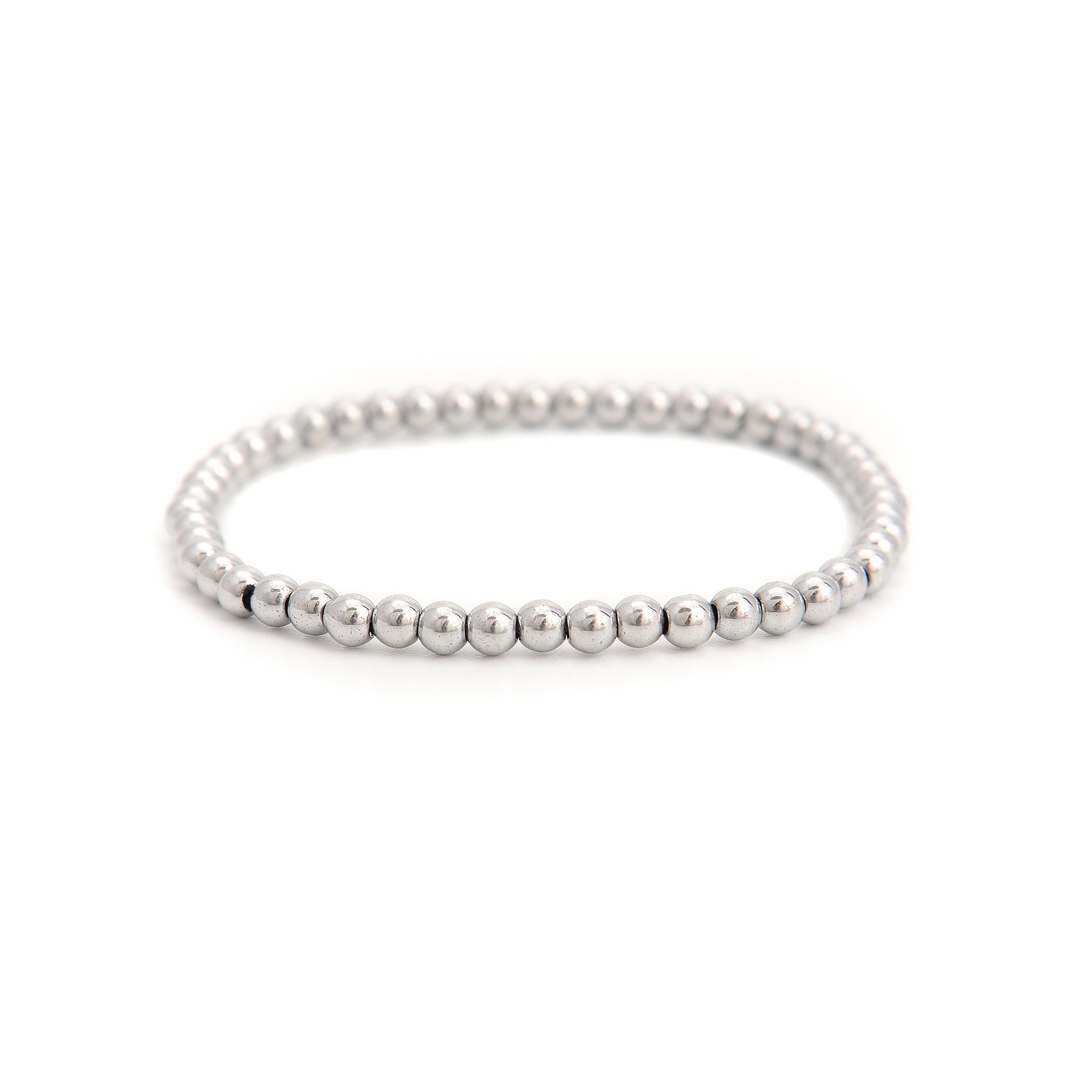 Silver Plated Hematite Smooth Round Beaded Bracelet 4mm 7.5” Length 3 PCS/ Set