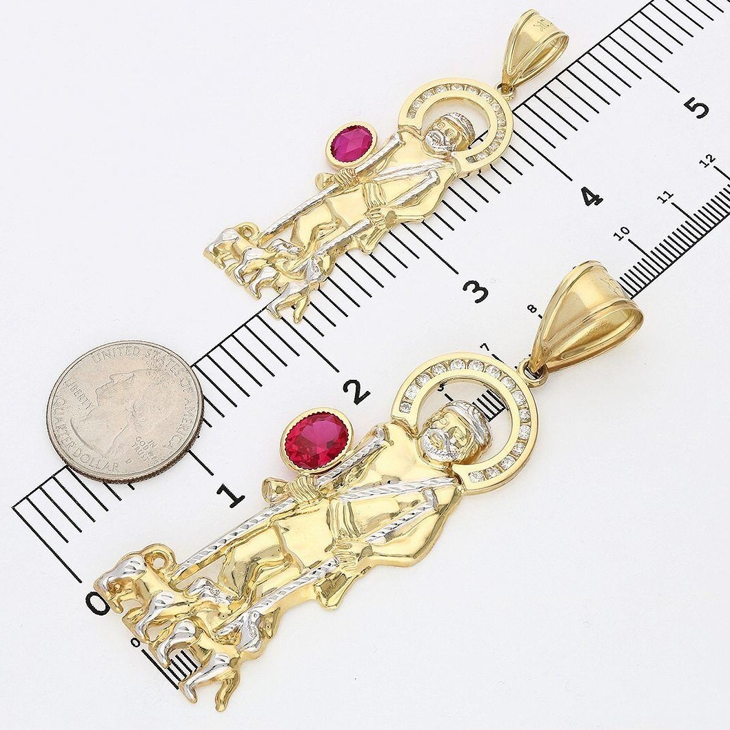 10K Yellow Gold White Zirconia And Red Ruby Saint Lazare Charm Pendant